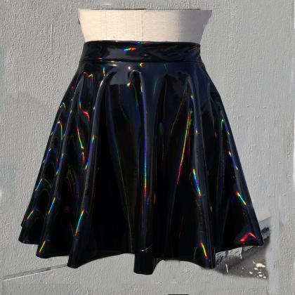 Gothic Skirt, Holographic Black Gloss Stretch Pvc..