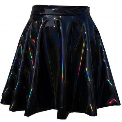 Gothic Skirt, Holographic Black Gloss Stretch Pvc..