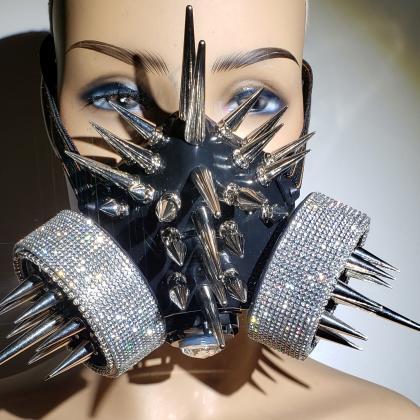 Cyber Goth Spike Studded Mask,Gothi..