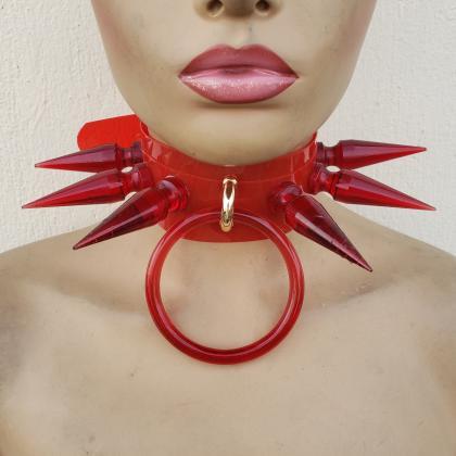 Handmade Extreme Spike Red Pvc Choker Collar..