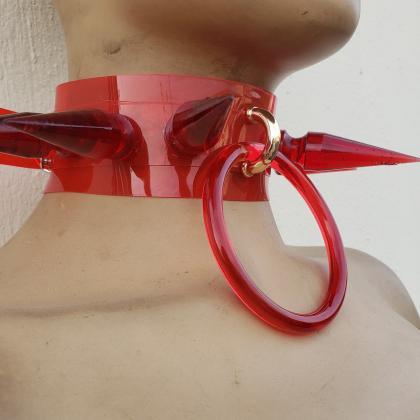 Handmade Extreme Spike Red Pvc Choker Collar..