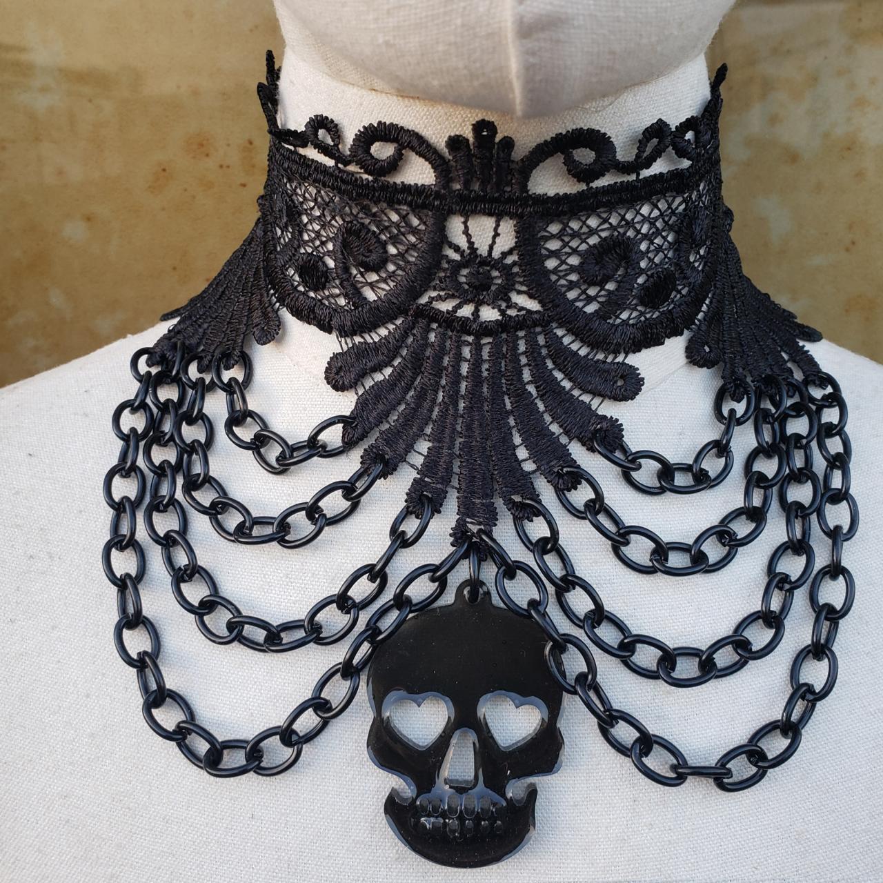 Gothic Lace Skull Choker Necklace