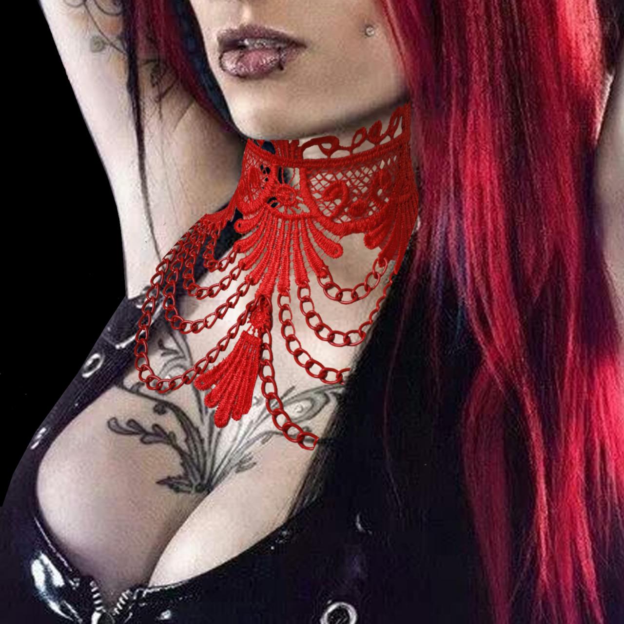 Red Lace Chain Gothic Choker Necklace