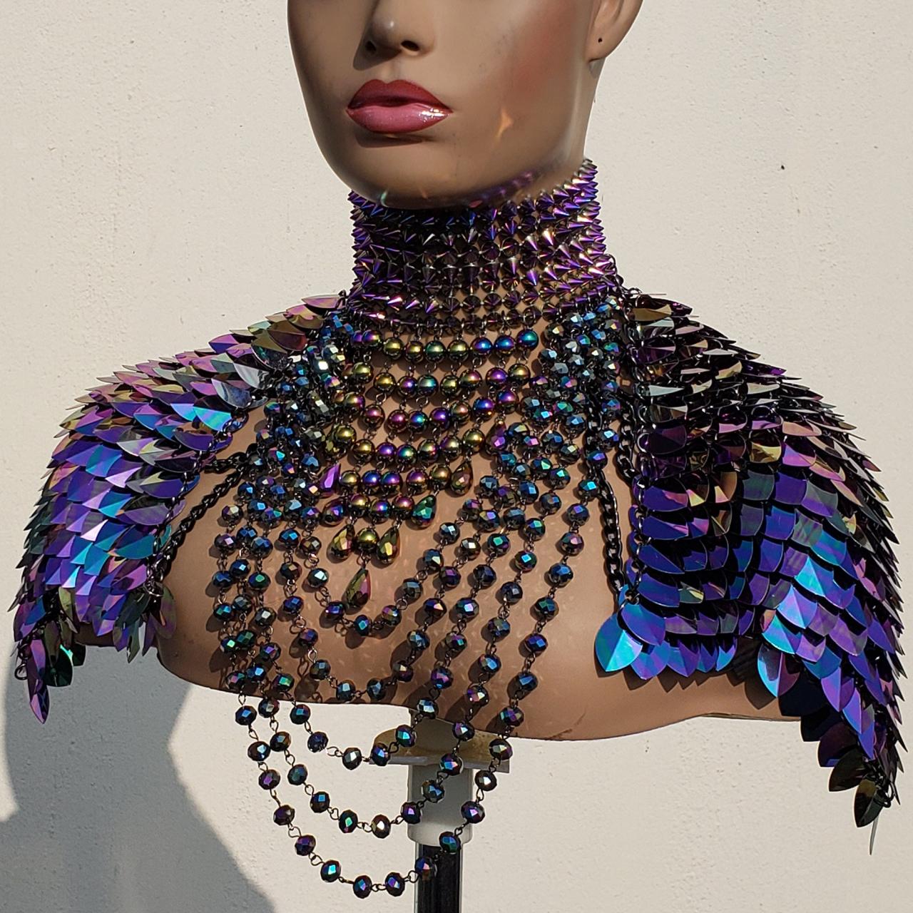 Iridescent Rainbow Scalemail Chainmail Harness Shoulder Pauldrons Pieces Scalemaille Armor Alternative Clothing