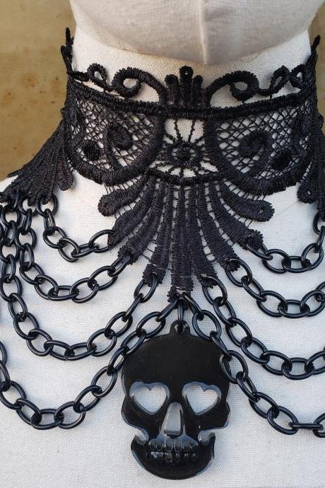 Gothic Lace Skull Choker Necklace