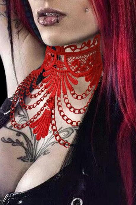 Red Lace Chain Gothic Choker Necklace
