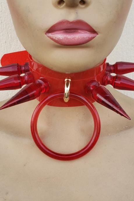 Handmade Extreme Spike Red PVC Choker Collar ,Gothic, Punk ,Alternative ,Goth,Rave Choker