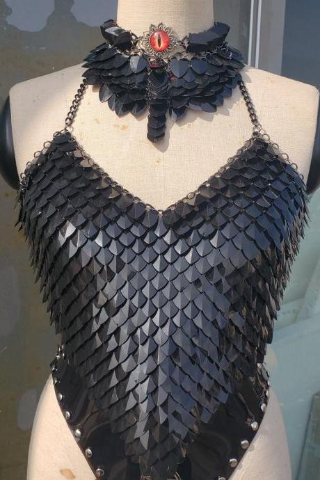 Dragon Scalemail Halter Top, Chainmail Top, Chainmaille Halter,Burning Man Cosplay,Gothic Clothing